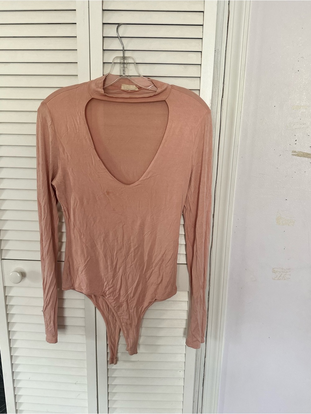 Fashion Nova Long-Sleeve V-Neck Bodysuit in Dusty Rose